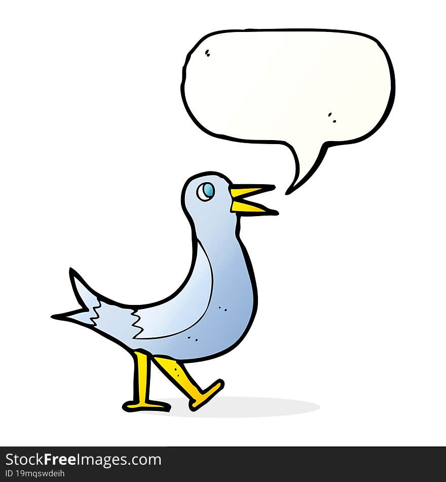 cartoon walking bird with speech bubble