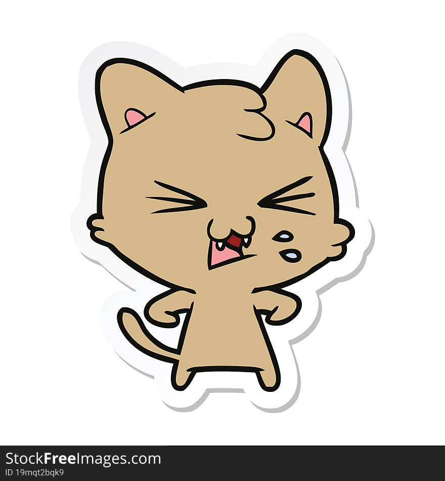 sticker of a cartoon hissing cat