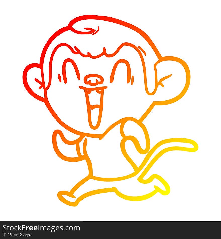 warm gradient line drawing of a cartoon laughing monkey