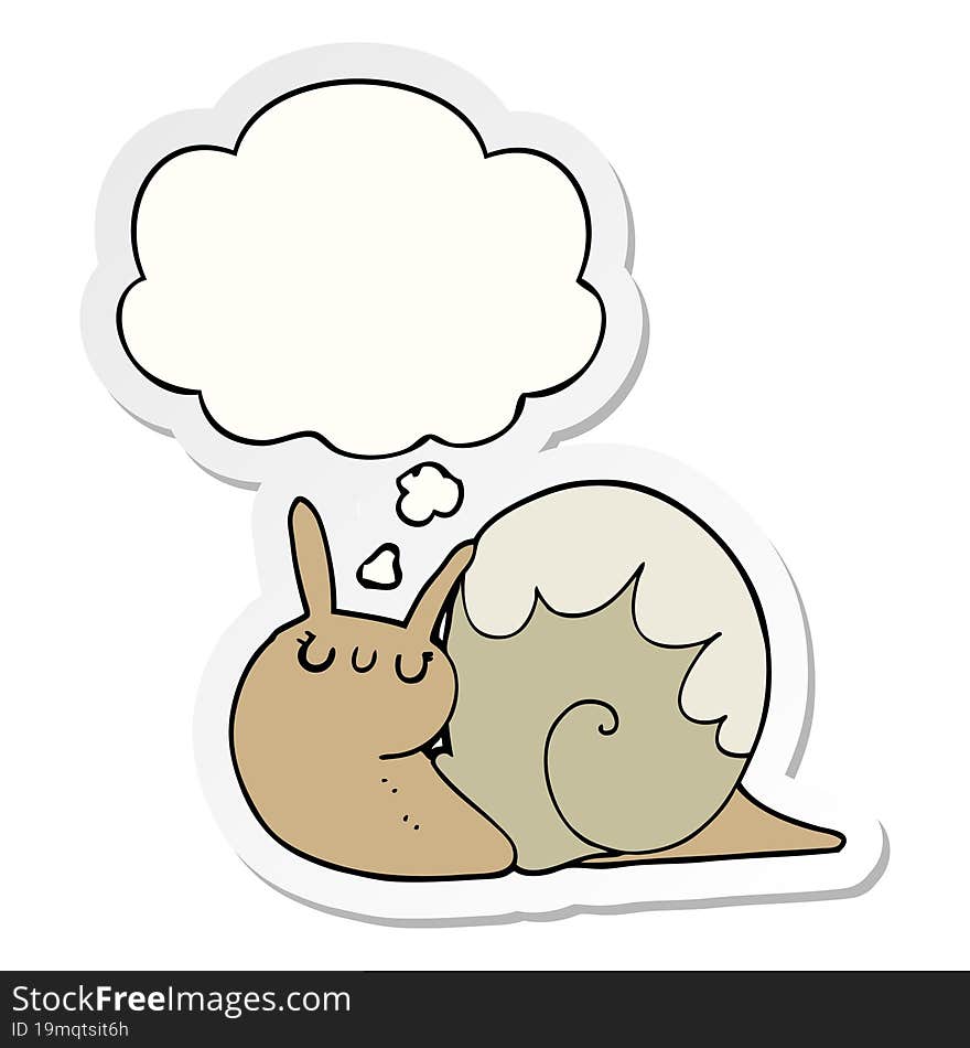 cute cartoon snail and thought bubble as a printed sticker