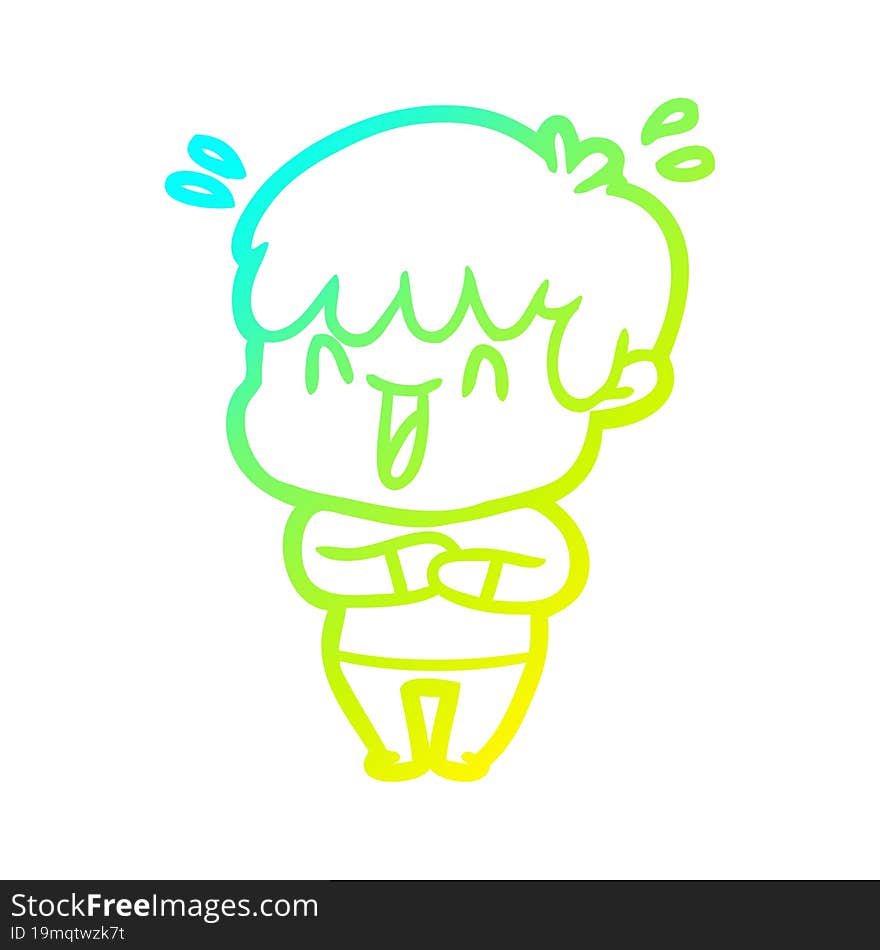 Cold Gradient Line Drawing Cartoon Laughing Boy