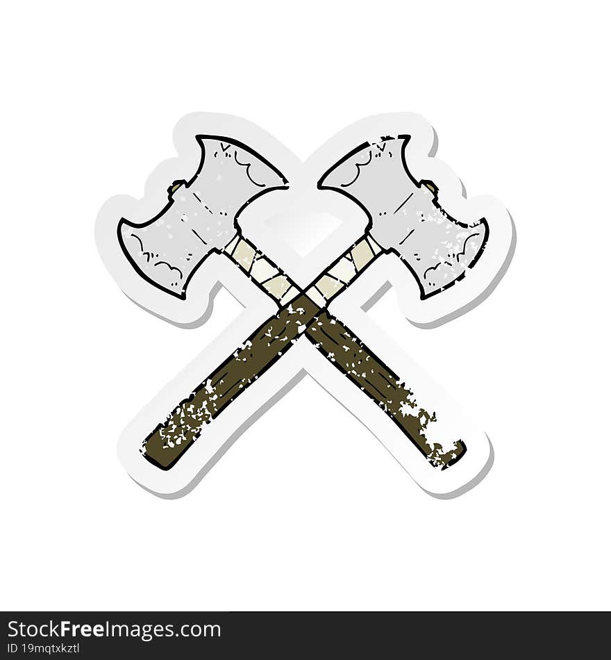 retro distressed sticker of a cartoon crossed axes