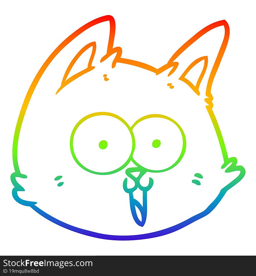 Rainbow Gradient Line Drawing Cartoon Cat Face