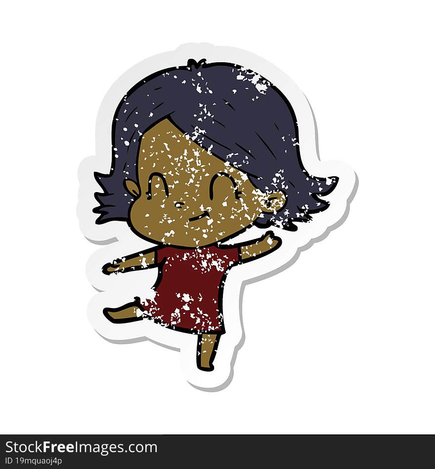 distressed sticker of a cartoon friendly girl