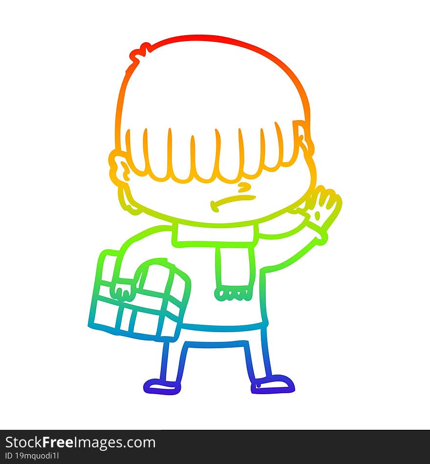 rainbow gradient line drawing cartoon boy with untidy hair