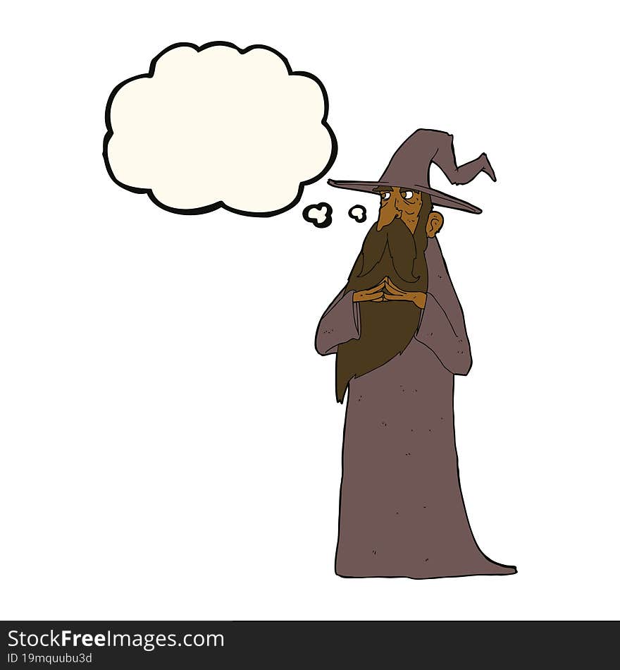 cartoon wizard with thought bubble