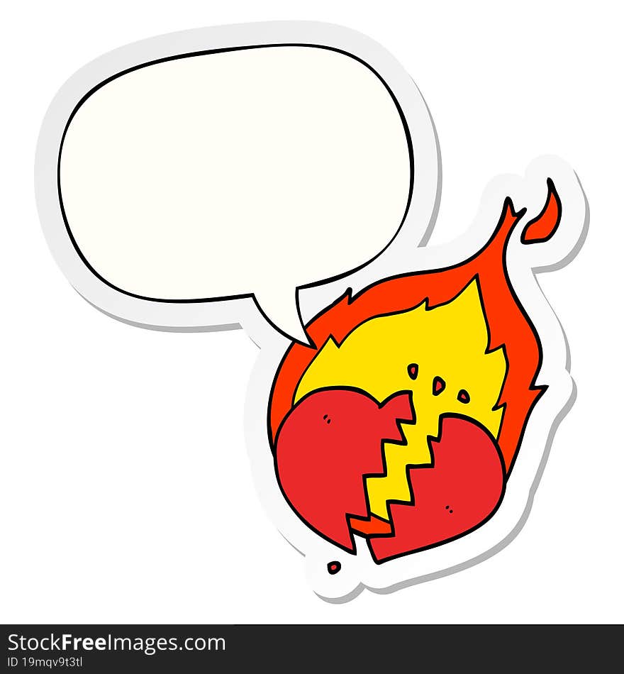 cartoon flaming heart with speech bubble sticker