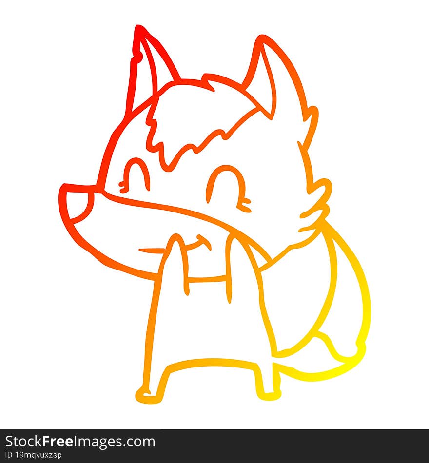 Warm Gradient Line Drawing Friendly Cartoon Wolf