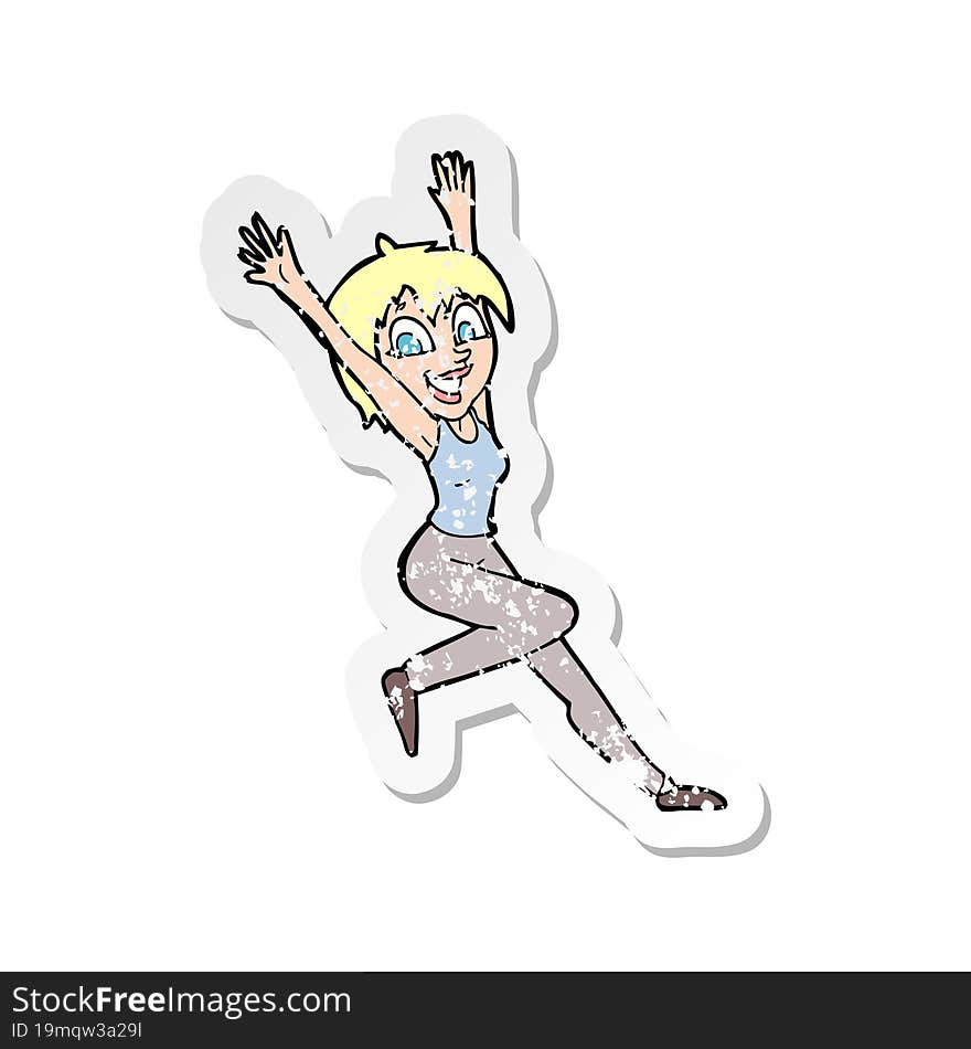 Retro Distressed Sticker Of A Cartoon Excited Woman