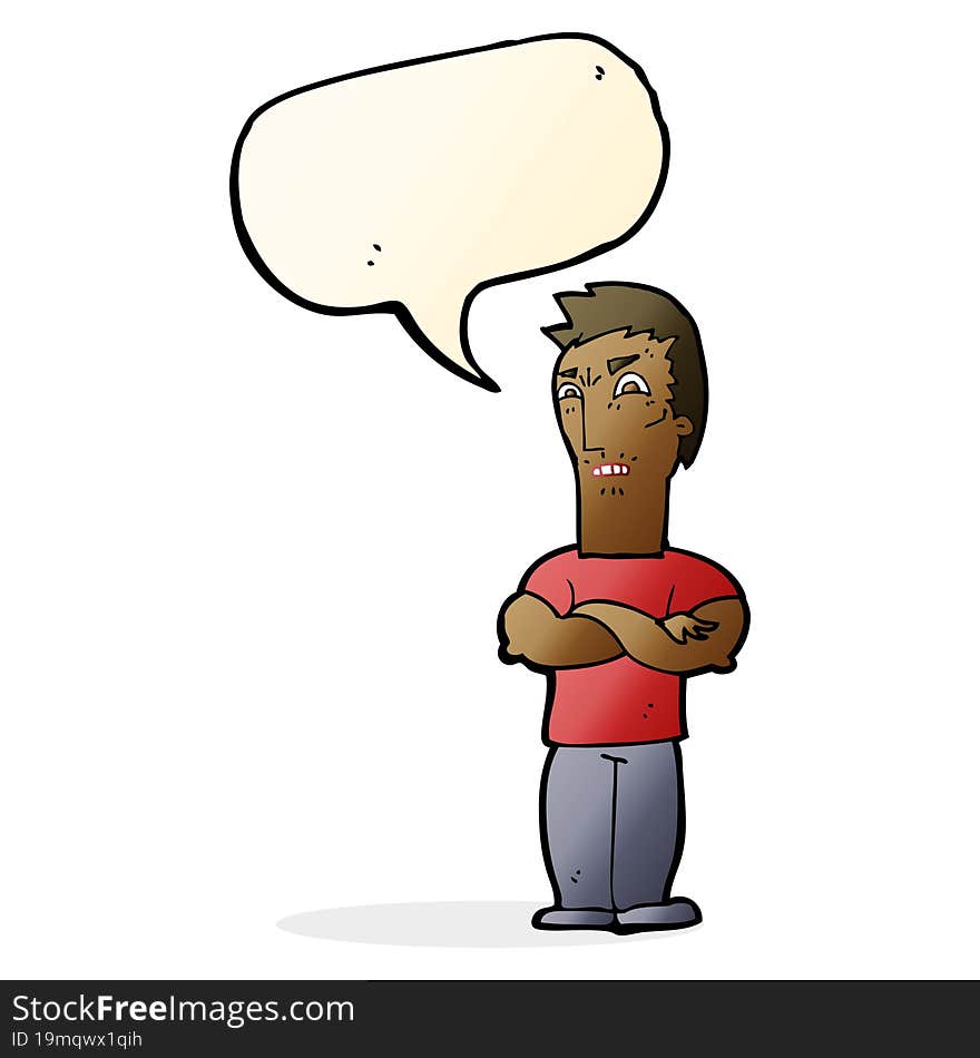 cartoon annoyed man with folded arms with speech bubble