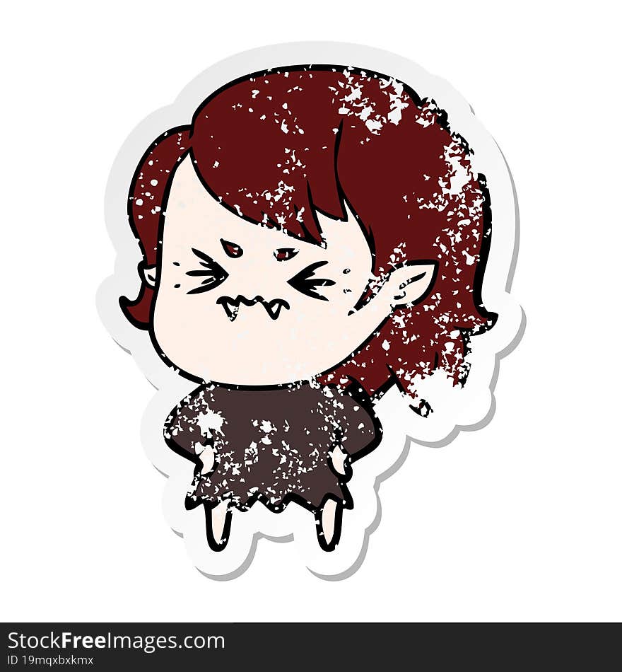 Distressed Sticker Of A Annoyed Cartoon Vampire Girl