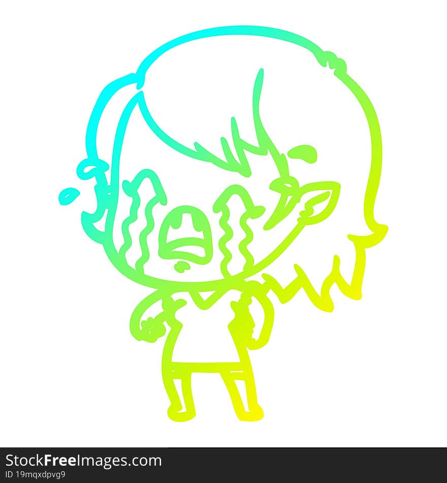 cold gradient line drawing cartoon crying vampire girl