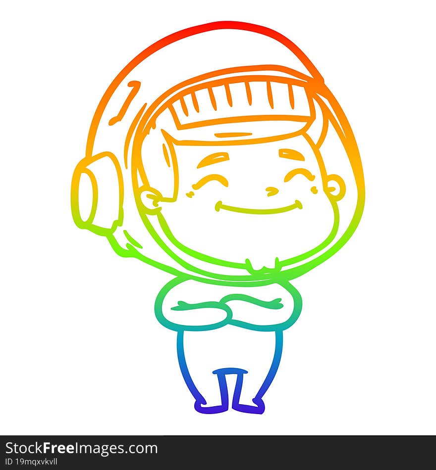 rainbow gradient line drawing of a happy cartoon astronaut