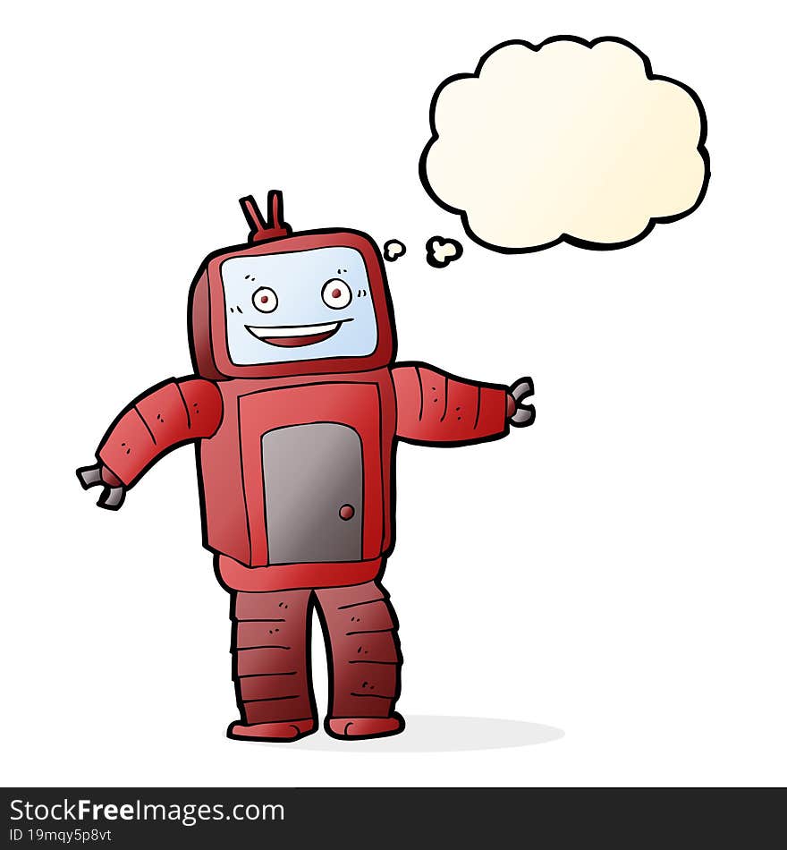 Cartoon Funny Robot With Thought Bubble