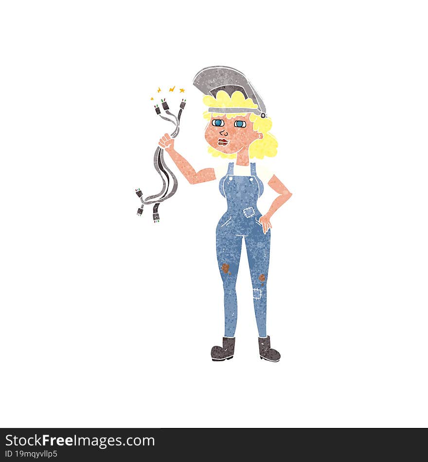 Retro Cartoon Electrician Woman