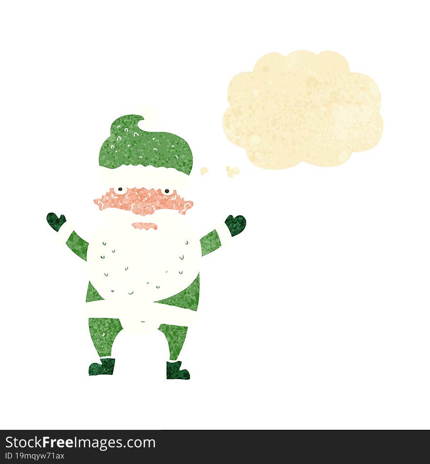 cartoon grumpy santa with thought bubble