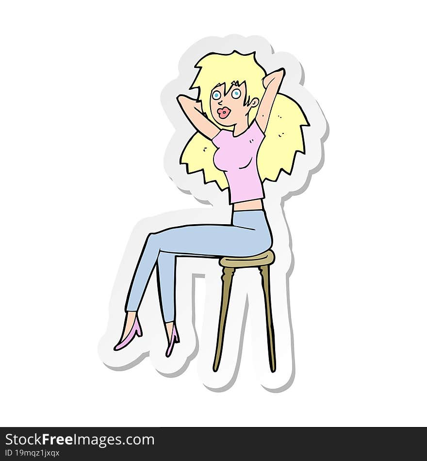 sticker of a cartoon woman posing on stool