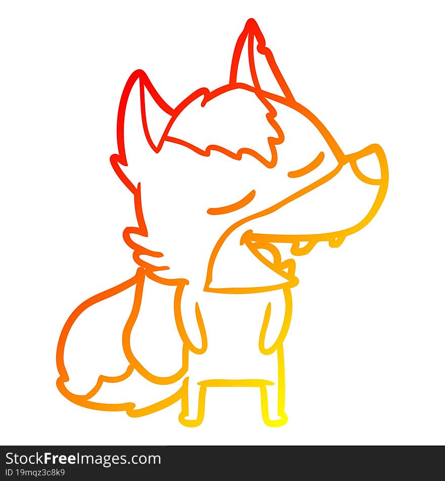 Warm Gradient Line Drawing Cartoon Wolf Laughing