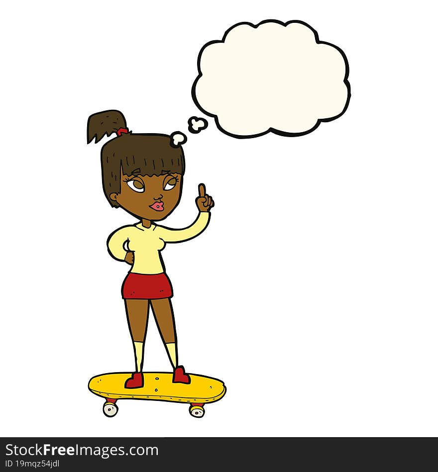 Cartoon Skater Girl With Thought Bubble