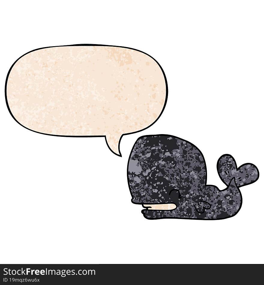 cartoon whale and speech bubble in retro texture style