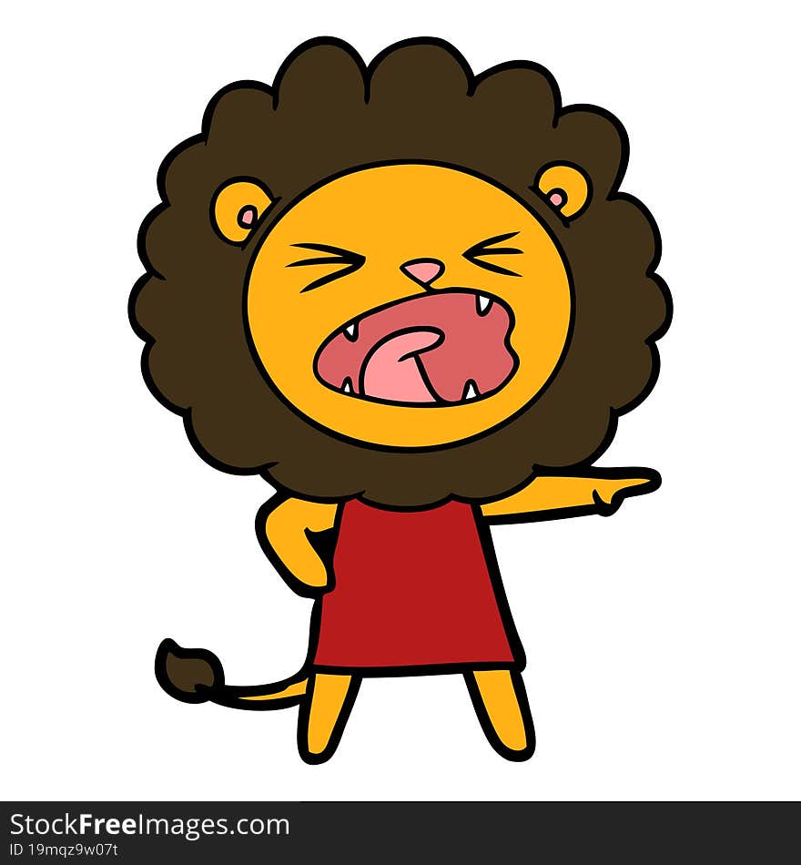 cartoon angry lion in dress. cartoon angry lion in dress