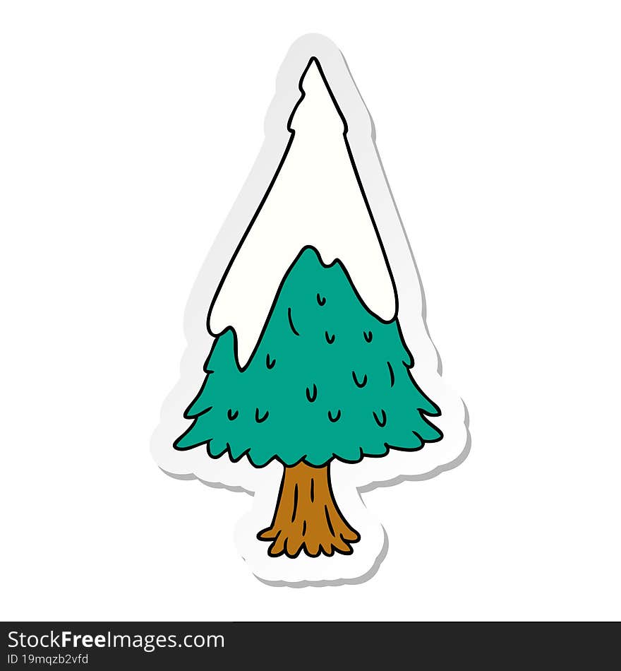 hand drawn sticker cartoon doodle single snow covered tree