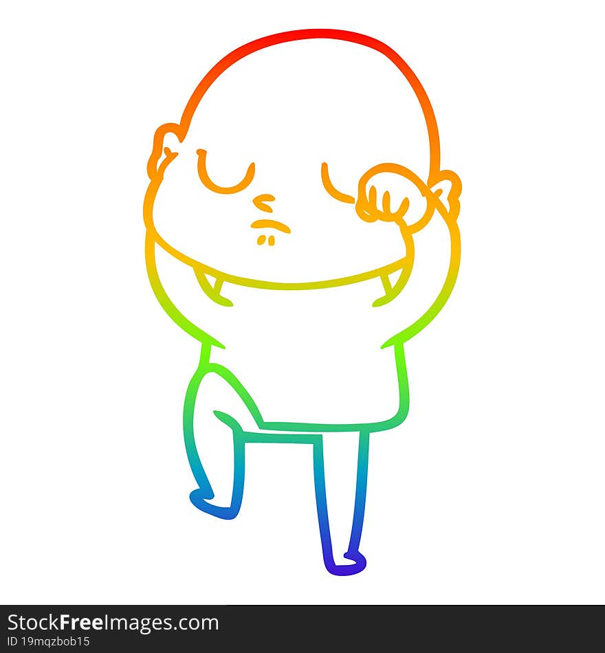 rainbow gradient line drawing of a cartoon bald man