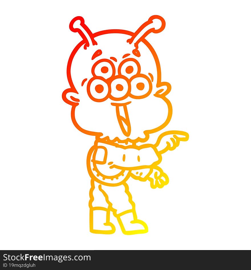 warm gradient line drawing happy cartoon alien