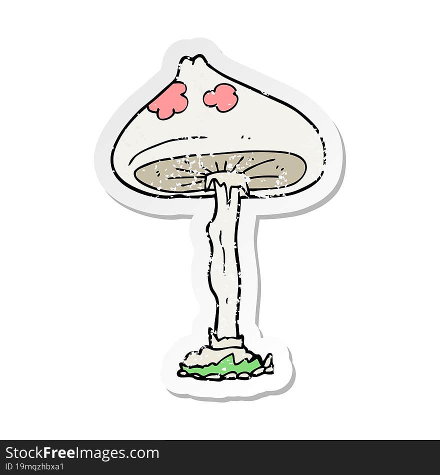 Retro Distressed Sticker Of A Cartoon Mushroom