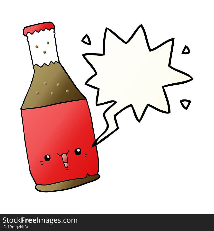 cartoon beer bottle and speech bubble in smooth gradient style