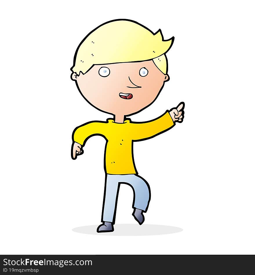 cartoon happy boy pointing. cartoon happy boy pointing