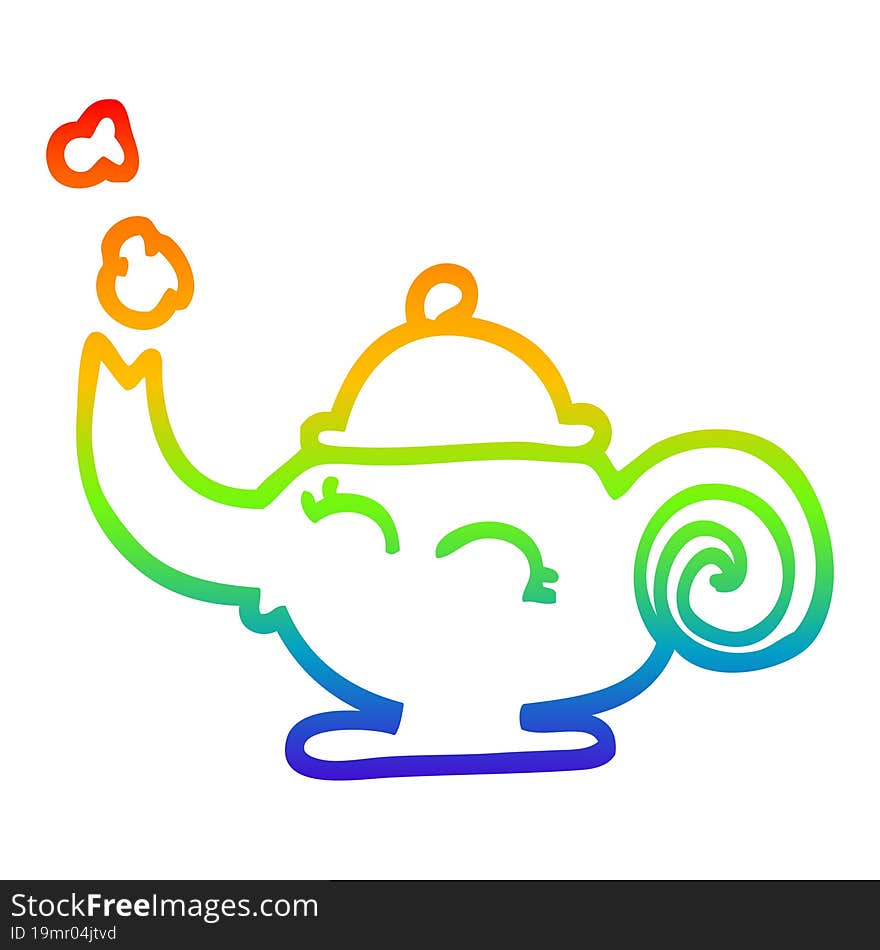 rainbow gradient line drawing of a cartoon magic lamp