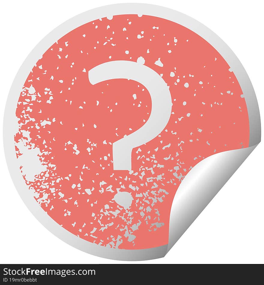 Distressed Circular Peeling Sticker Symbol Question Mark