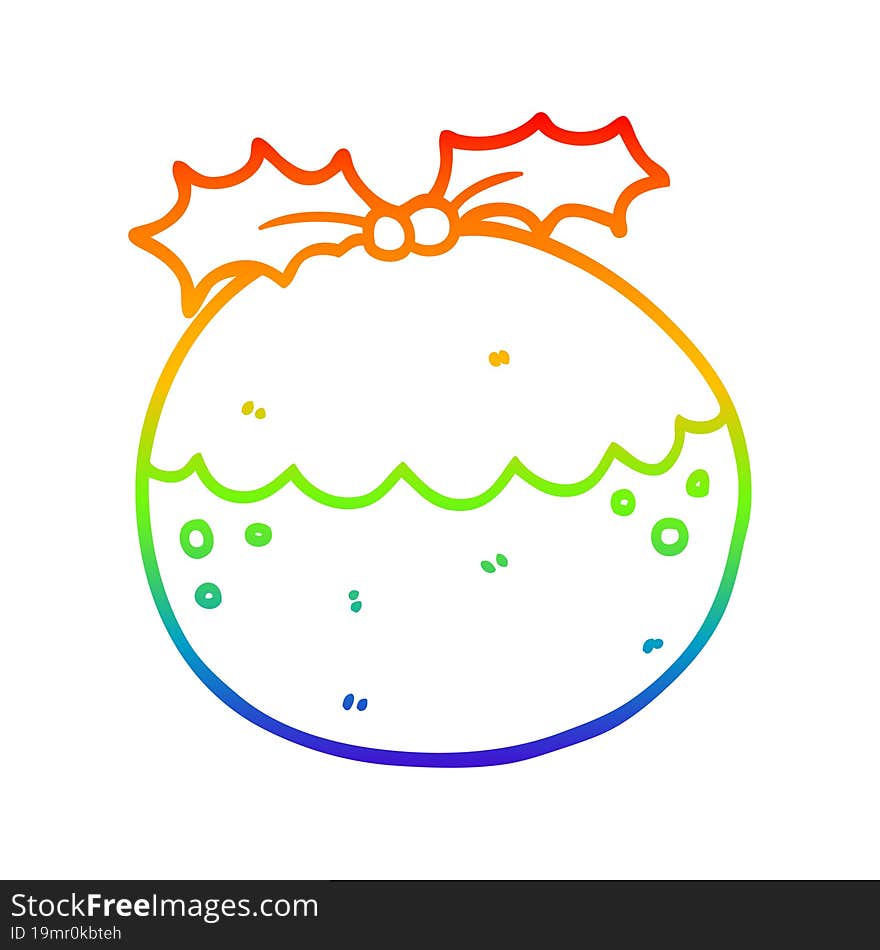 rainbow gradient line drawing cartoon christmas pudding