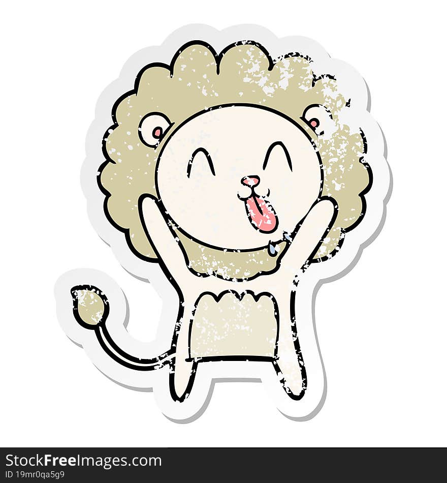 Distressed Sticker Of A Happy Cartoon Lion