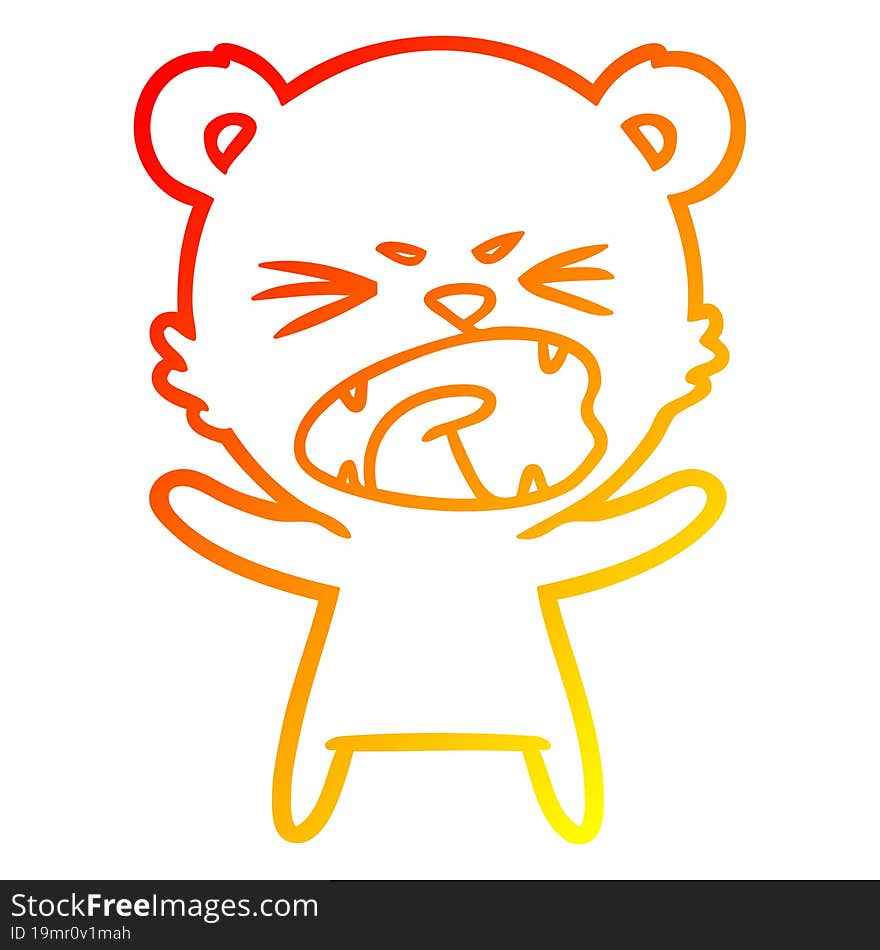 Warm Gradient Line Drawing Angry Cartoon Polar Bear