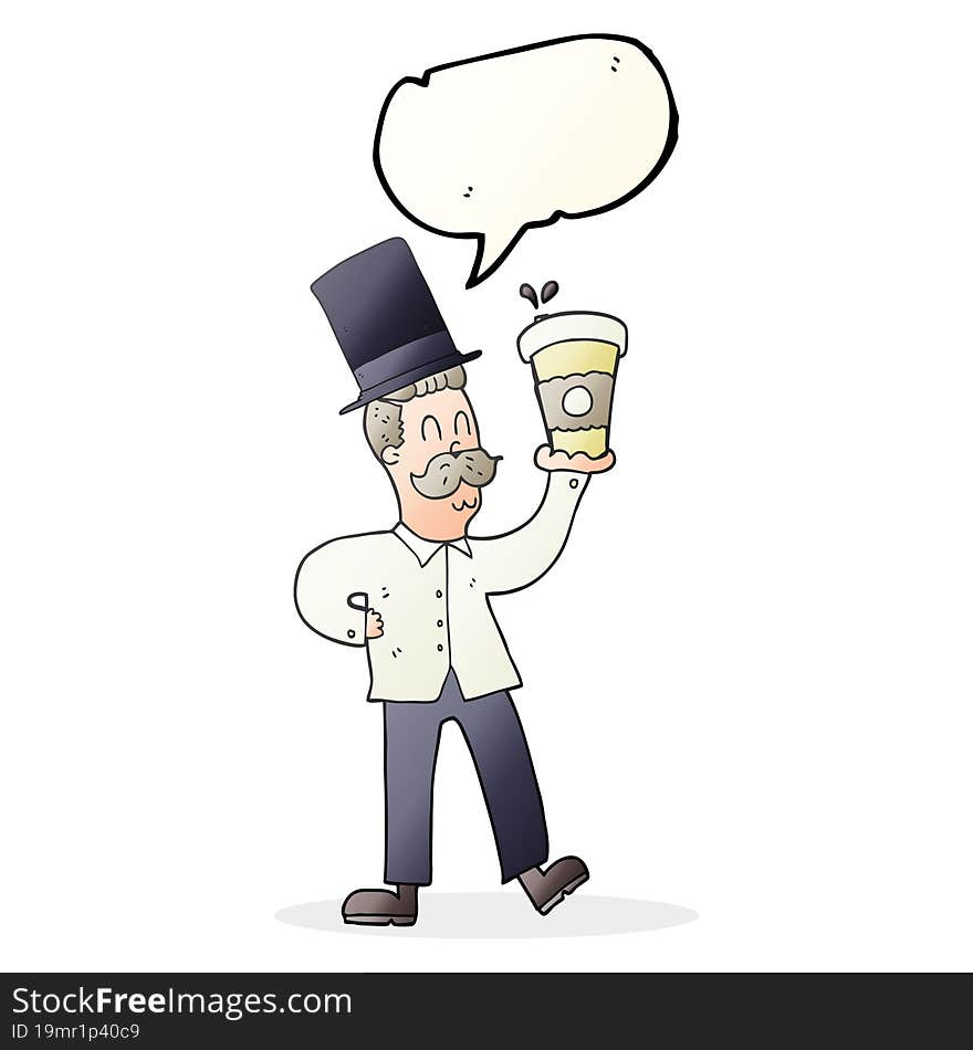 speech bubble cartoon man with coffee cup