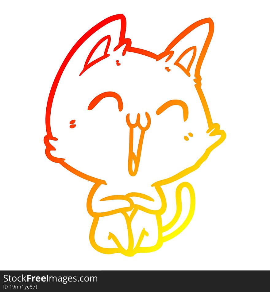 warm gradient line drawing happy cartoon cat