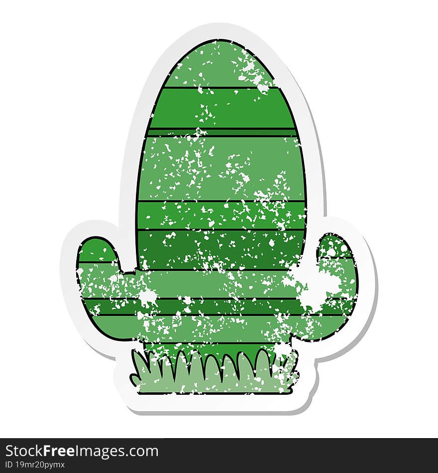 distressed sticker of a cartoon cactus