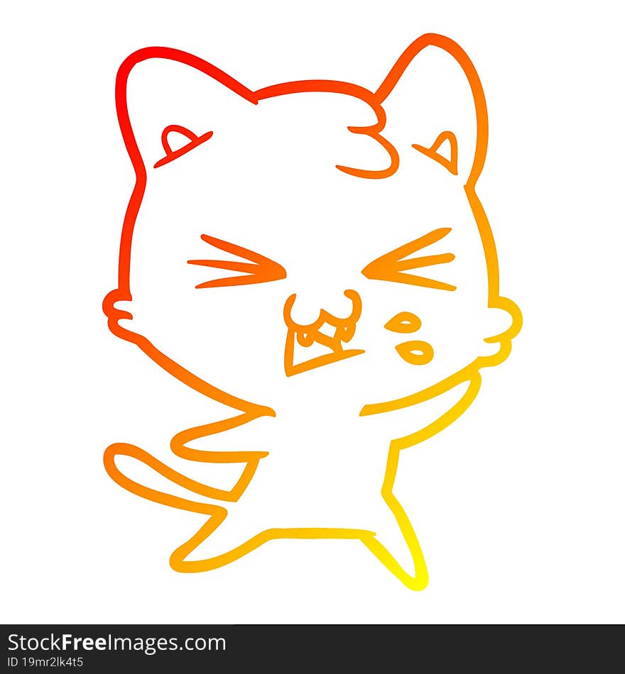 warm gradient line drawing cartoon cat hissing