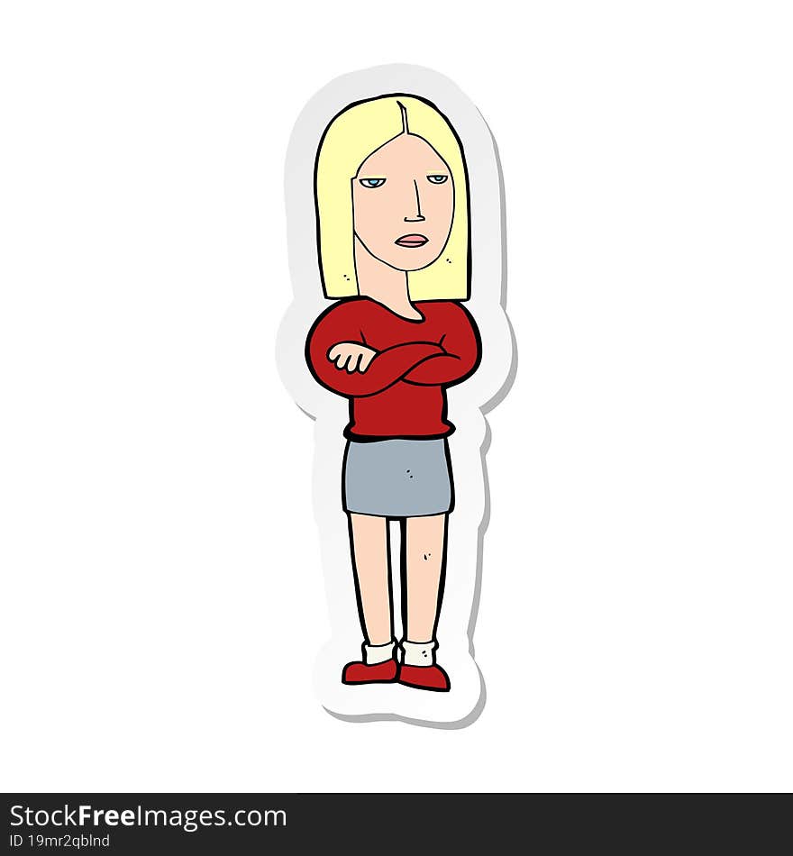 sticker of a cartoon woman with folded arms