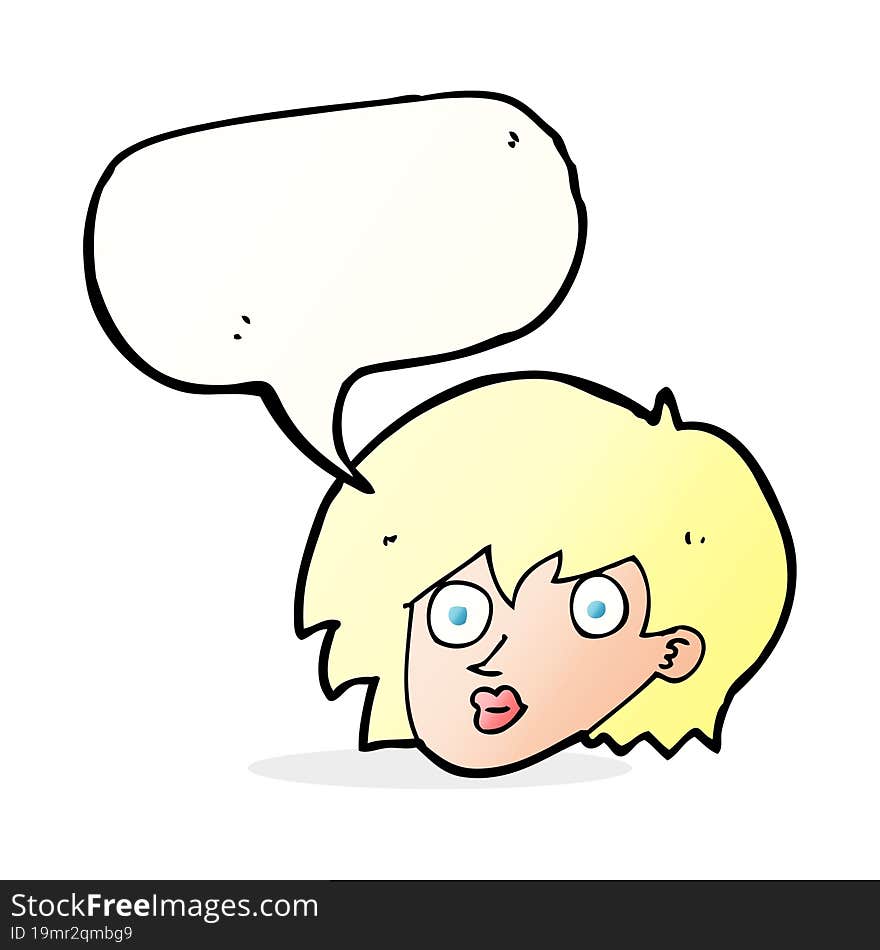 cartoon surprised female face with speech bubble