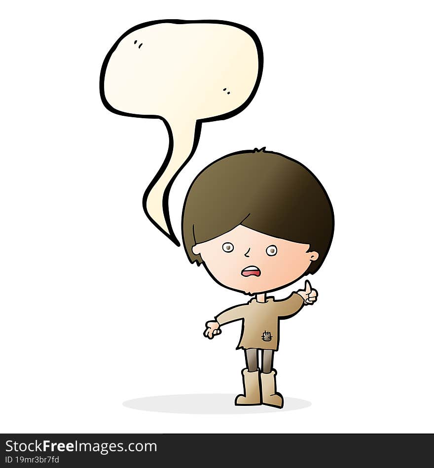 cartoon unhappy boy with speech bubble