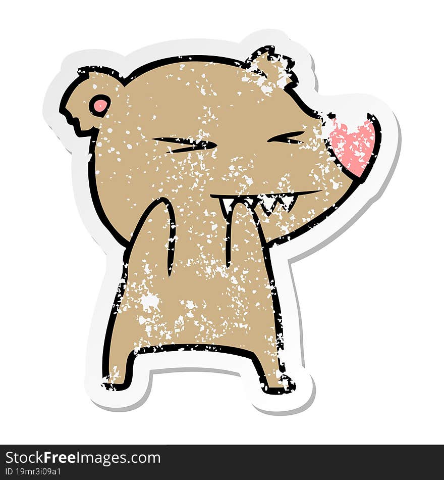 Distressed Sticker Of A Angry Bear Cartoon