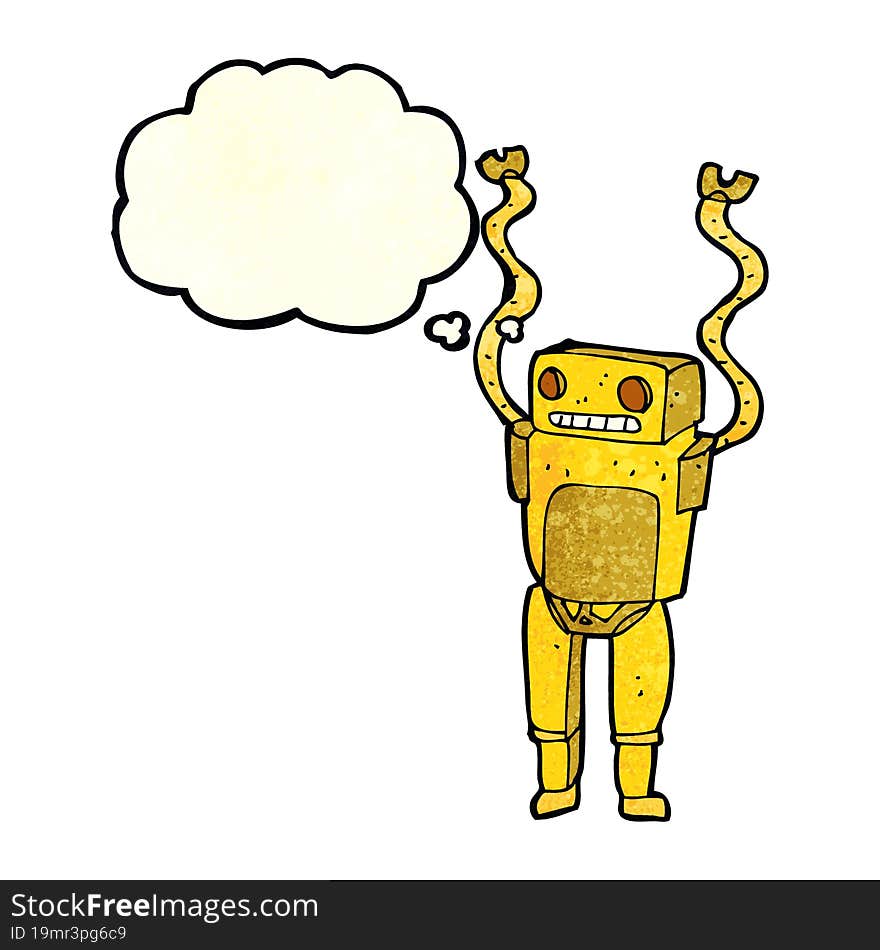 cartoon funny robot with thought bubble