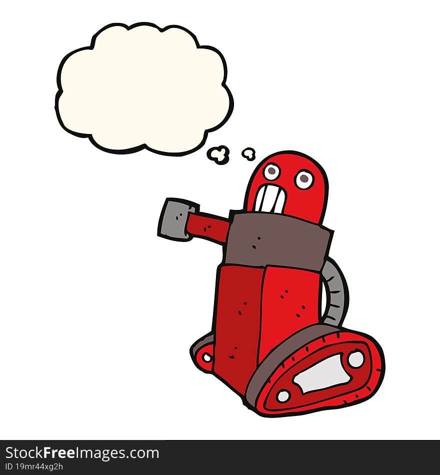 cartoon tank robot with thought bubble