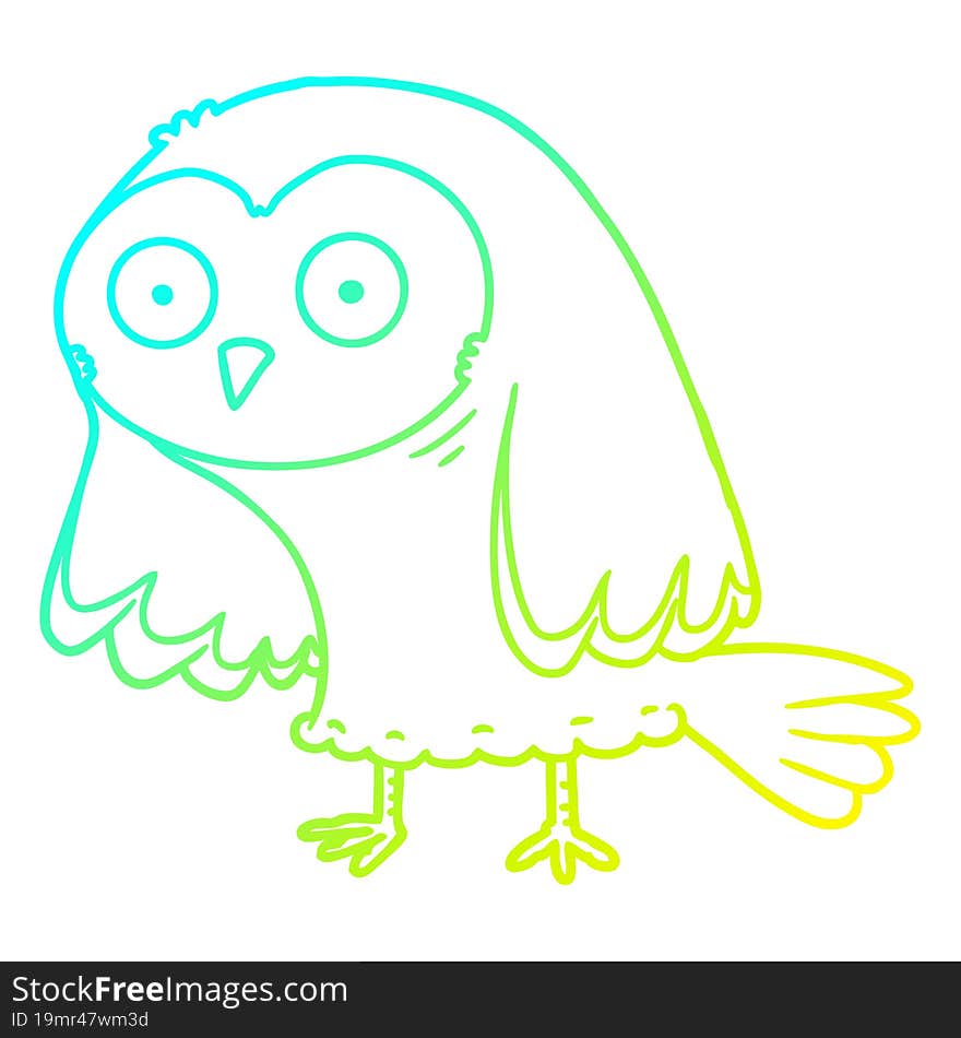 Cold Gradient Line Drawing Cartoon Owl