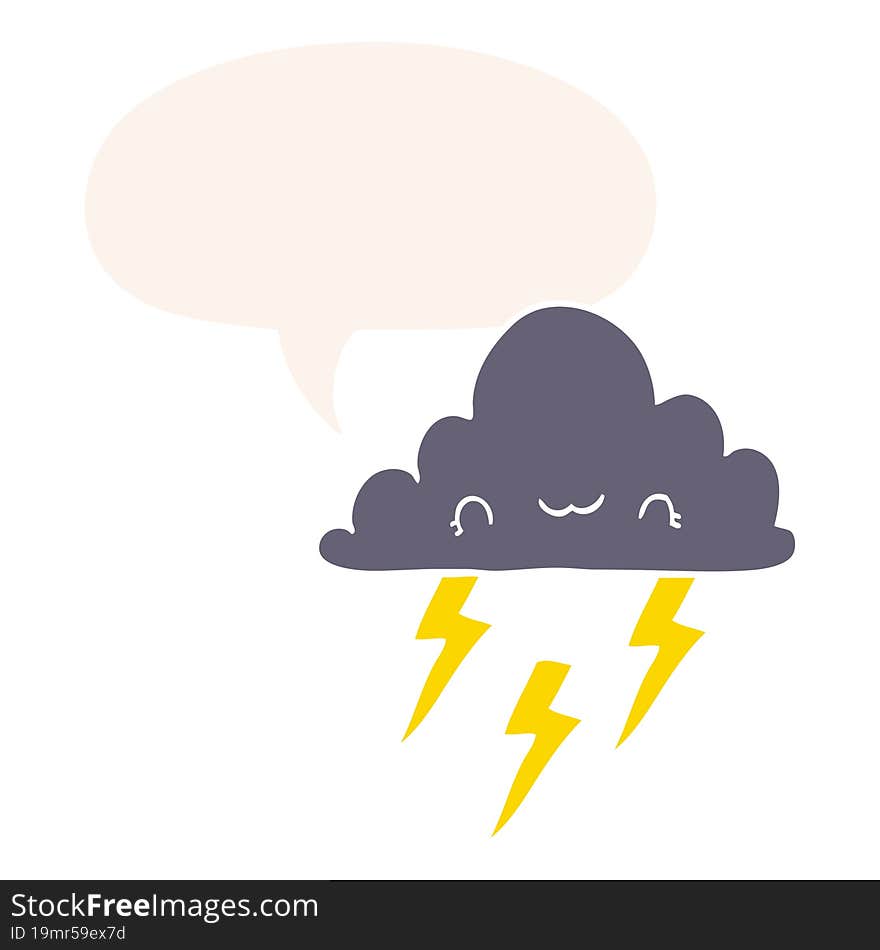 cartoon storm cloud and speech bubble in retro style