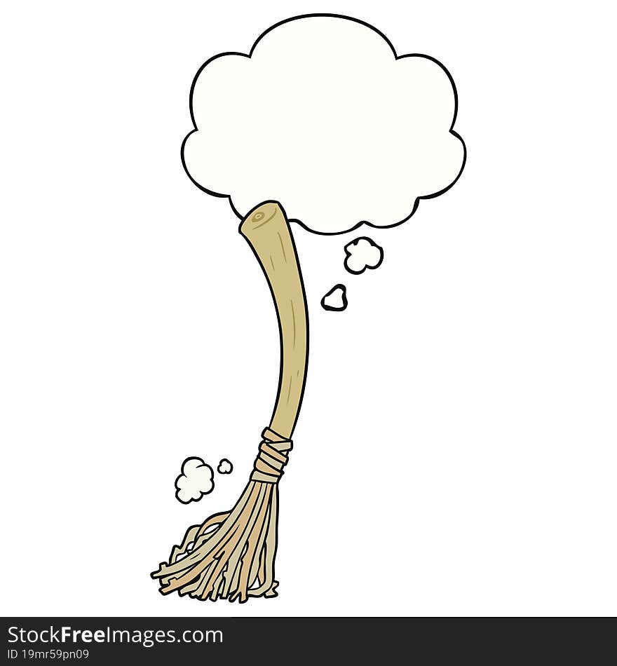 cartoon magic broom with thought bubble. cartoon magic broom with thought bubble