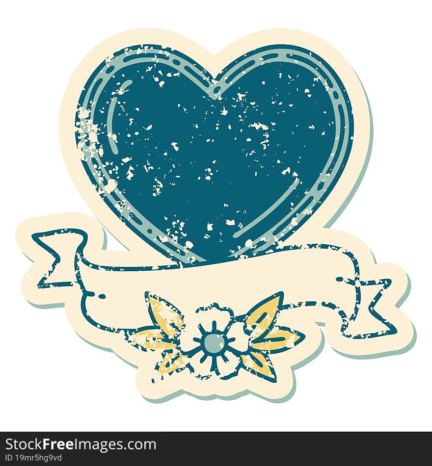 Distressed Sticker Tattoo Style Icon Of A Heart And Banner